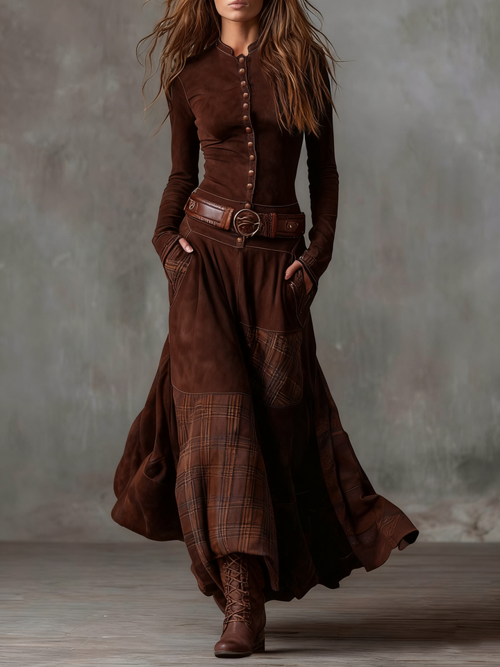 Maëlle | Robe longue en suédine avec ceinture