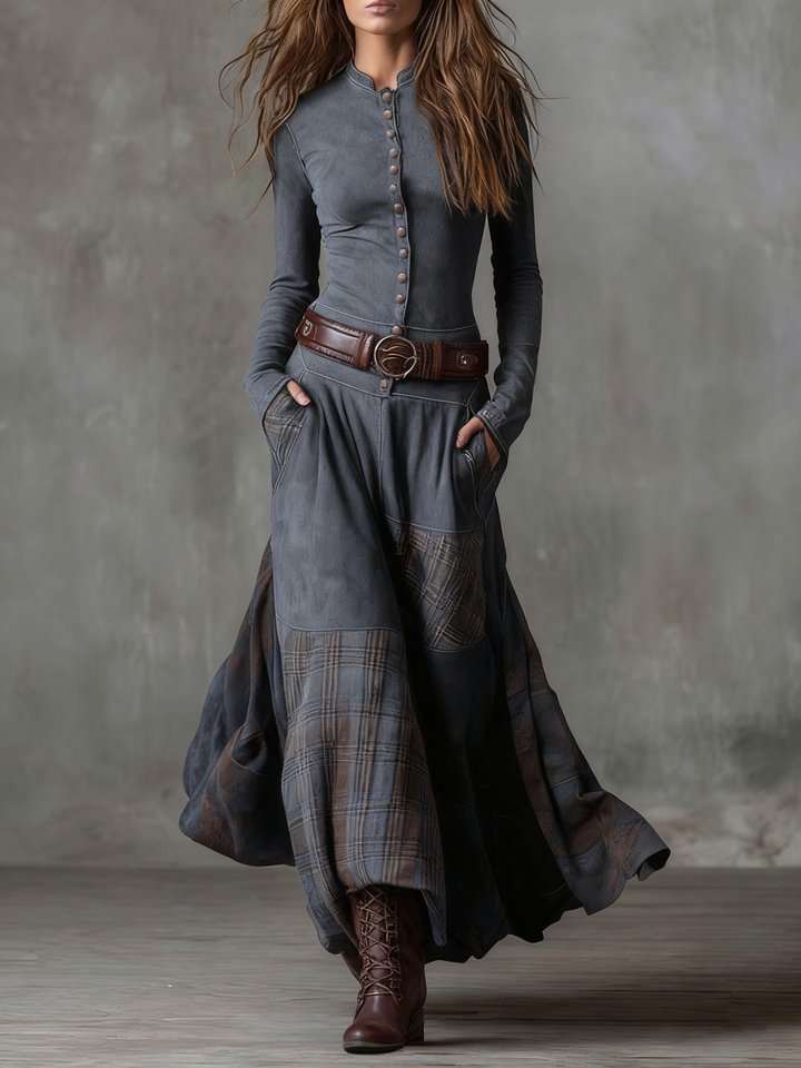 Maëlle | Robe longue en suédine avec ceinture
