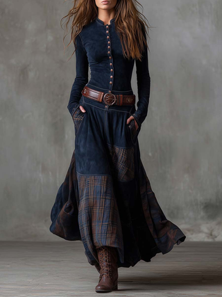 Maëlle | Robe longue en suédine avec ceinture