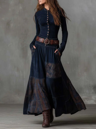 Maëlle | Robe longue en suédine avec ceinture