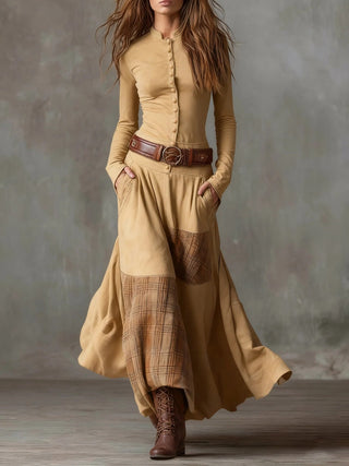 Maëlle | Robe longue en suédine avec ceinture