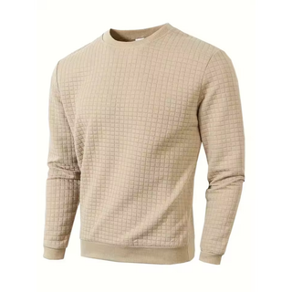 Antoine | Pull élégant à col rond – Kaki/Beige – vue de face