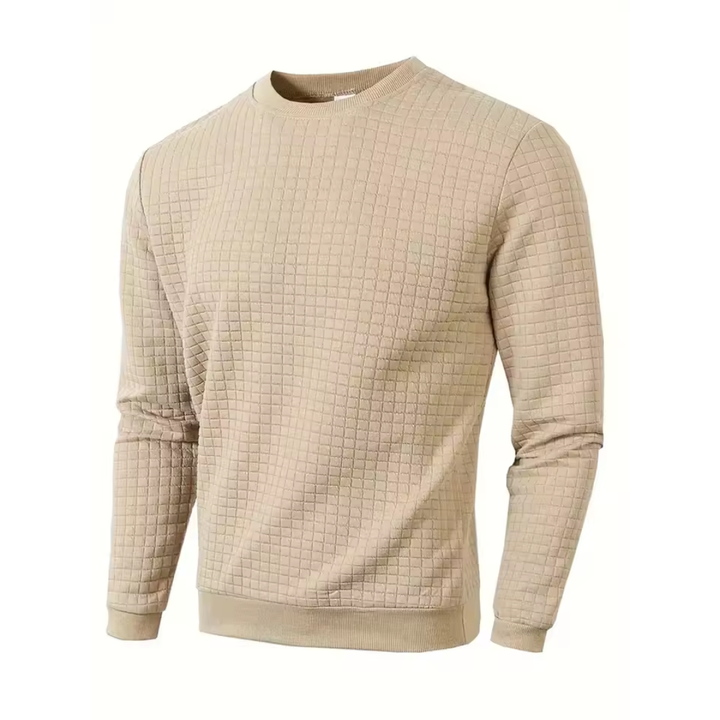 Antoine | Pull élégant à col rond – Kaki/Beige – vue de face
