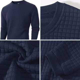 Antoine | Pull élégant à col rond – Bleu marine – vue de face et détails