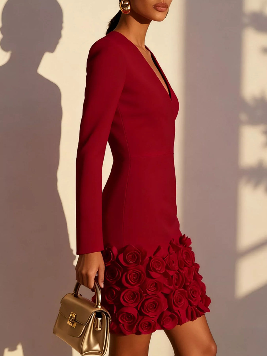 Élise | Robe à col V avec fleur décorative