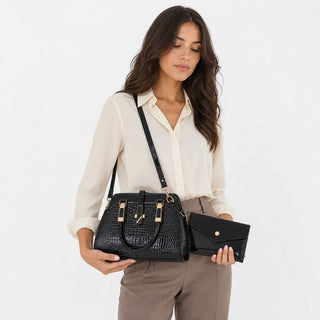 Fleur Paris | Ensemble sac et portefeuille en cuir véritable