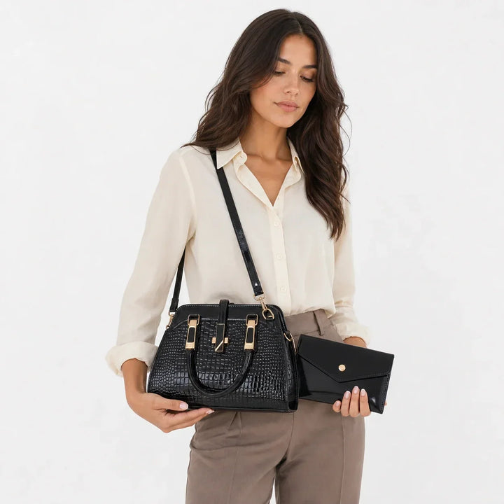 Fleur Paris | Ensemble sac et portefeuille en cuir véritable